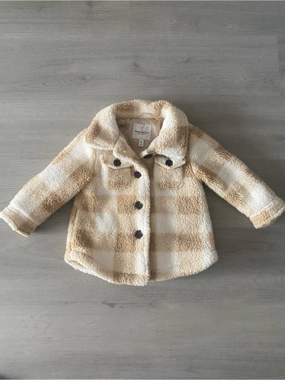 Urban Republic Cream & Tan Plaid Sherpa Jacket